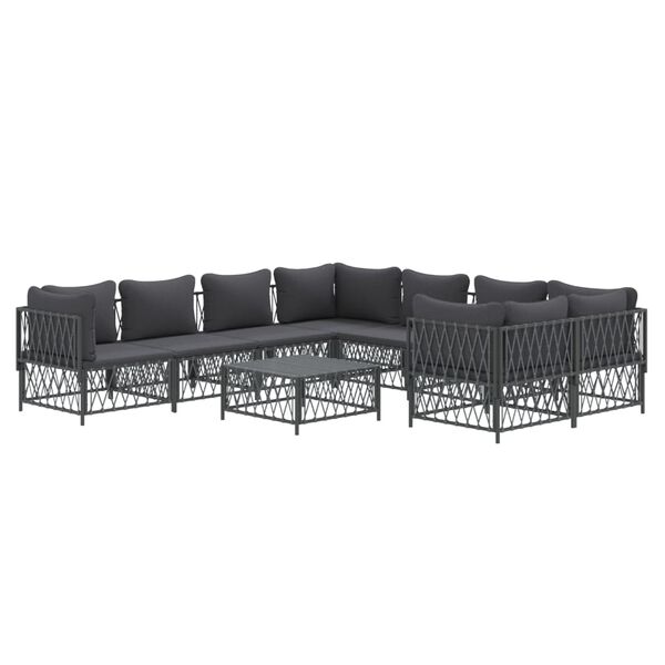 vidaXL Juego muebles de jardín 9 pzas y cojines acero gris antracita