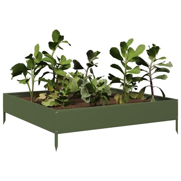 vidaXL Arriate de acero verde oliva 100x100x26 cm
