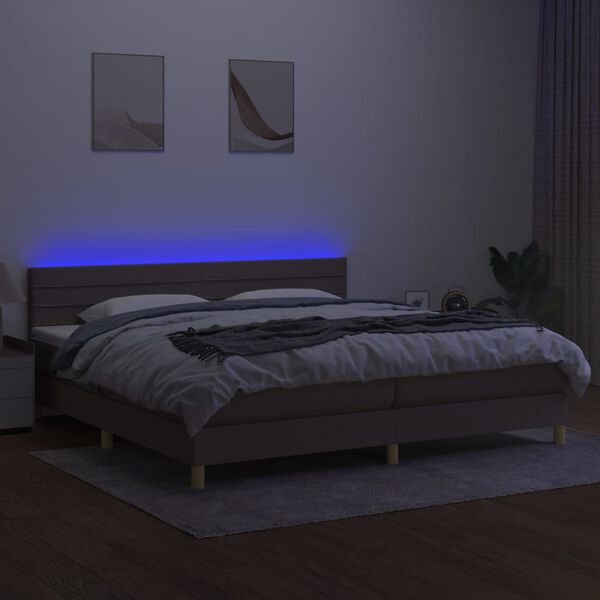 vidaXL Cama box spring con colch&oacute;n LED tela gris taupe 200x200 cm