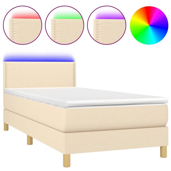 vidaXL Cama box spring con colchón y LED tela crema 100x200 cm