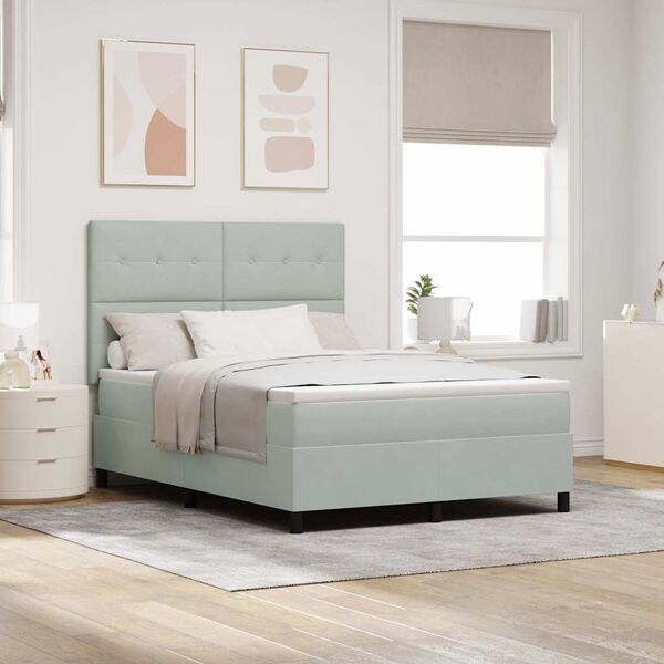 vidaXL Cama tipo Box Spring con colch&oacute;n Gris Claro 140 x 190 cm tela