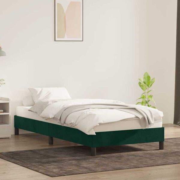 vidaXL Estructura de cama sin colch&oacute;n terciopelo verde oscuro 80x210cm
