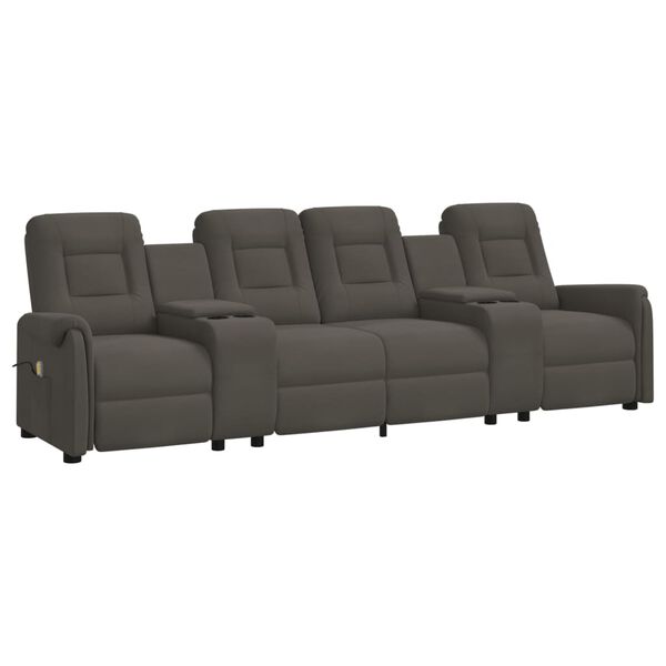 vidaXL Sill&oacute;n de masaje reclinable 4 plazas con portavasos gris oscuro