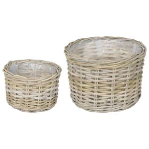 vidaXL Cesta para Plantas GENDT 2 uds. Gris natural Rat&aacute;n Kubu