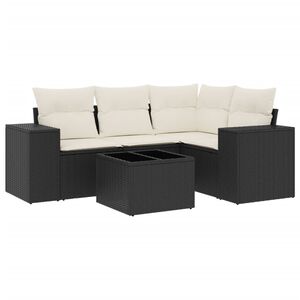 vidaXL Set de muebles de jard&iacute;n 5 pzas y cojines rat&aacute;n sint&eacute;tico negro