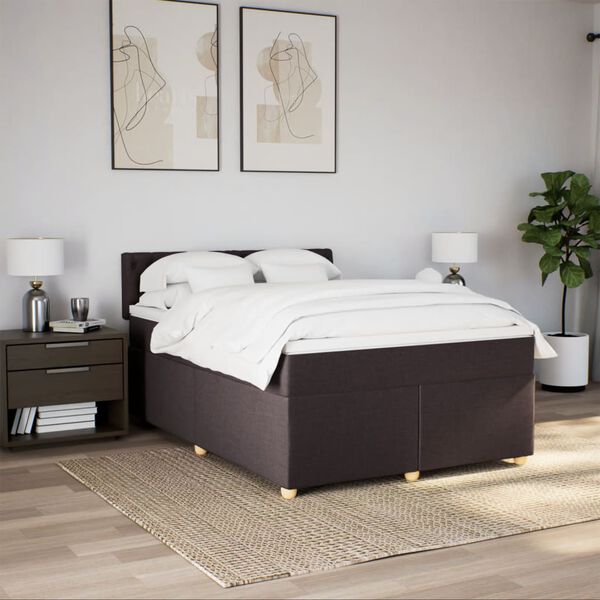 vidaXL Cama box spring con colch&oacute;n tela marr&oacute;n oscuro 140x200 cm