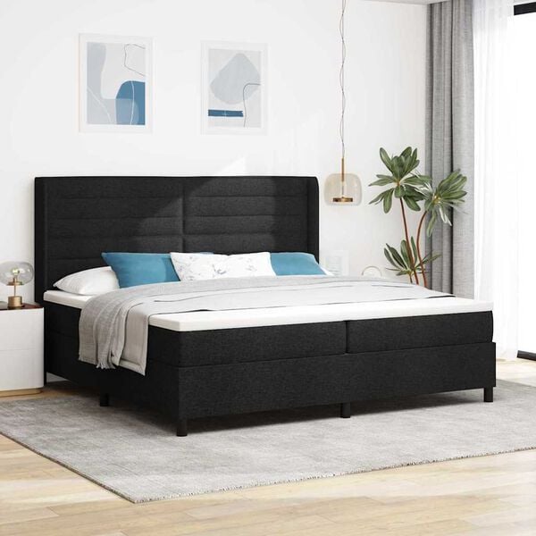 vidaXL Cama Box Spring LED con colch&oacute;n Negro 200 x 200 cm tela
