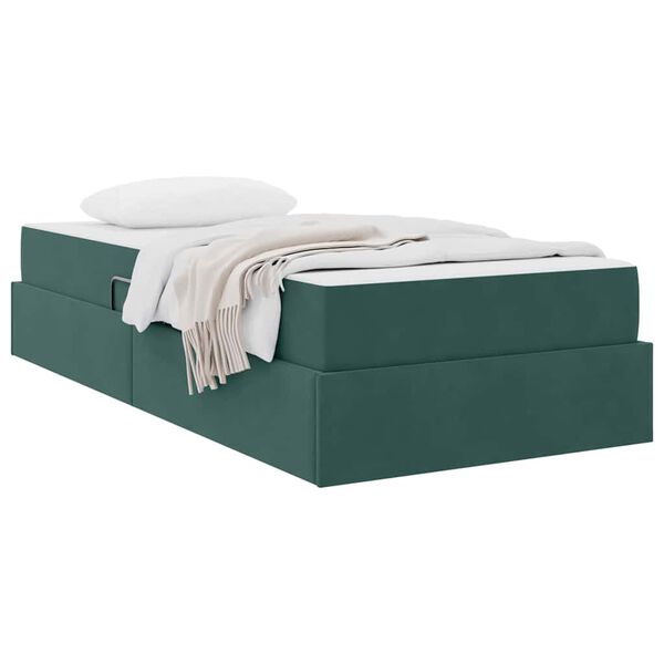 vidaXL Cama con almacenamiento y colch&oacute;n Verde oscuro 100 x 200 cm