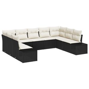 vidaXL Conjunto de sof&aacute;s de jard&iacute;n 9 pcs Negro y crema Rat&aacute;n sint&eacute;tico