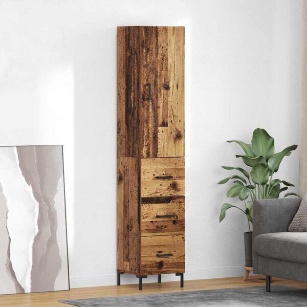 vidaXL Aparador alto con caj&oacute;n Madera envejecida 69,5 x 34 x 180 cm