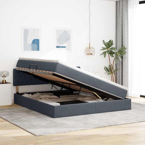 vidaXL Cama con almacenamiento y LED con LED Gris oscuro 160 x 200 cm