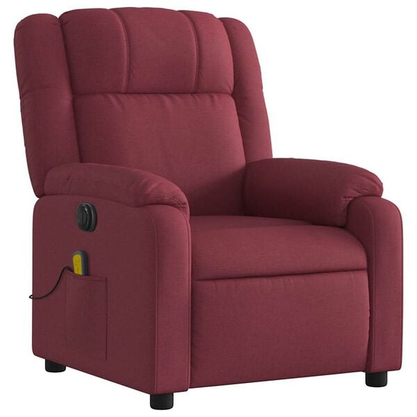 vidaXL Sill&oacute;n de masaje reclinable el&eacute;ctrico tela rojo tinto