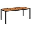 vidaXL Mesa de jard&iacute;n superficie de madera rat&aacute;n PE negro 190x90x75 cm