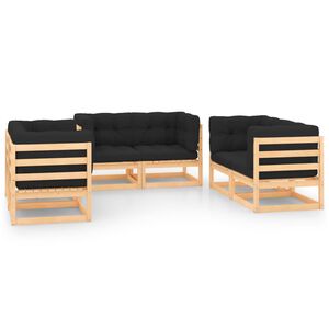 vidaXL Juego de muebles de jard&iacute;n 6 pzas y cojines madera maciza pino