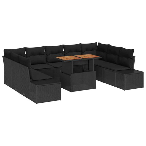 vidaXL Conjunto de Comedor de Jard&iacute;n con coj&iacute;n 10 pcs Negro y Marr&oacute;n