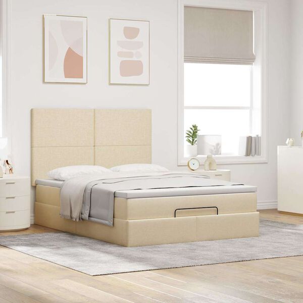vidaXL Estructura de cama otomana con colch&oacute;n tela crema 140x190cm