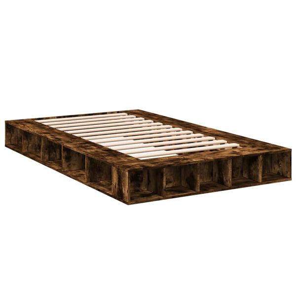 vidaXL Estructura de cama madera de ingenier&iacute;a roble ahumado 135x190cm