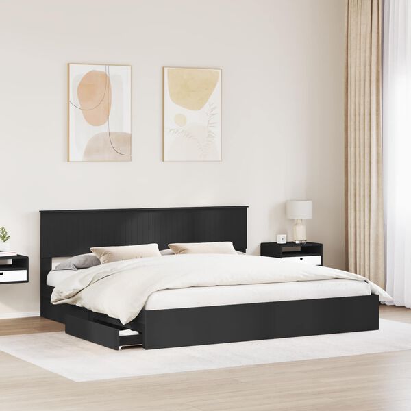 vidaXL Cama con almacenamiento Negro 200 x 200 cm Madera de ingenier&iacute;a