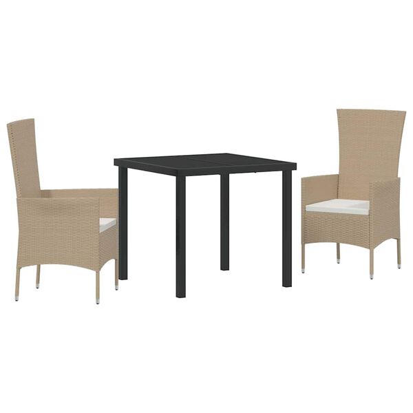 vidaXL Conjunto de Comedor de Jard&iacute;n 3 pcs Beige rat&aacute;n sint&eacute;tico