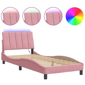 vidaXL Estructura de cama con LED sin colch&oacute;n Hanko terciopelo rosa 90x200 cm