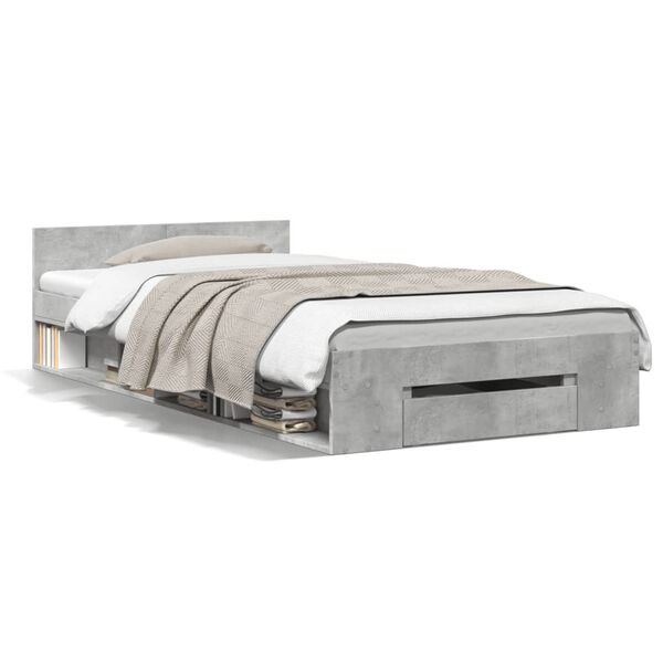vidaXL Cama con caj&oacute;n madera de ingenier&iacute;a gris hormig&oacute;n 90x190 cm