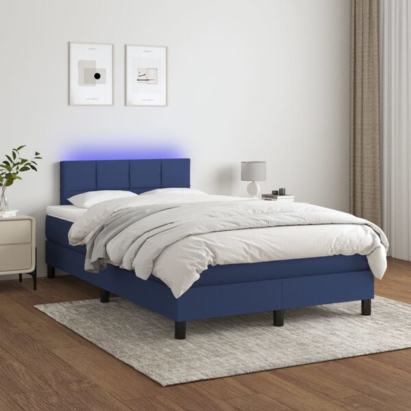 vidaXL Cama box spring con colch&oacute;n y LED tela azul 120x200 cm