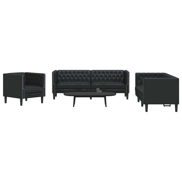 vidaXL Sof&aacute; de sala 3 pcs Negro 194 x 74,5 x 70,5 cm Cuero sint&eacute;tico