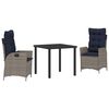 vidaXL Conjunto de Comedor de Jard&iacute;n 3 uds. Gris y Negro Rat&aacute;n