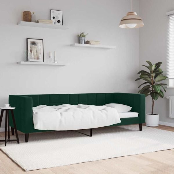 vidaXL Sof&aacute; cama sin colch&oacute;n terciopelo verde oscuro 80x200 cm