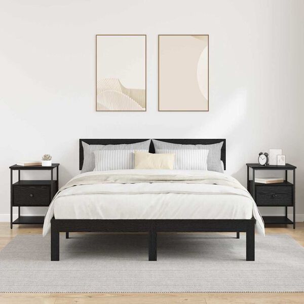 vidaXL Armario de Noche con caj&oacute;n 2 pcs Roble Negro 40 x 42 x 56 cm