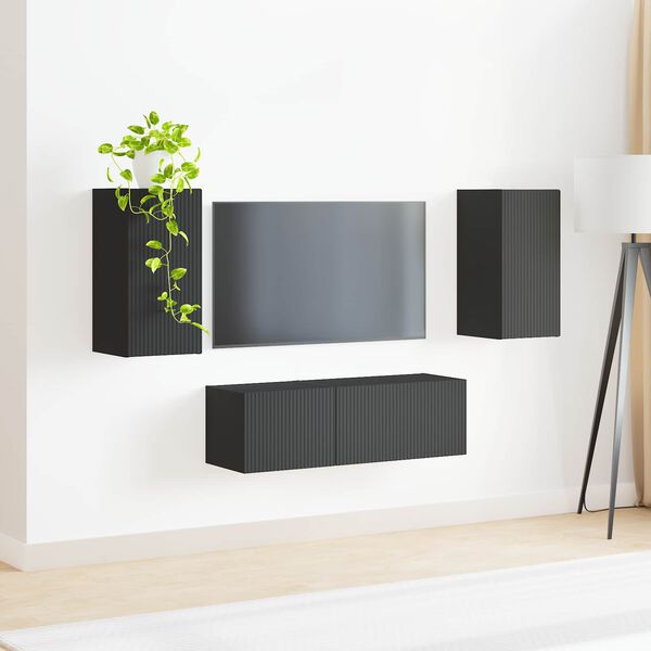 vidaXL Conjunto de mueble para TV de pared 4 pcs Negro