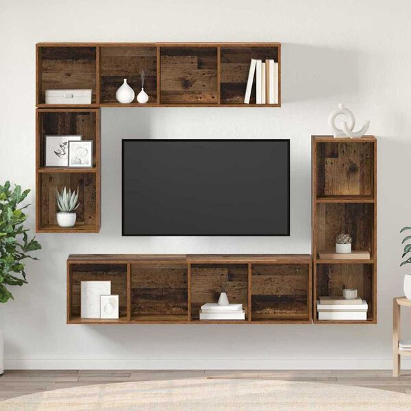 vidaXL Conjunto de mueble de TV Montaje en la pared 4 pcs Madera vieja