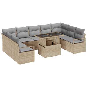 vidaXL Conjunto de sof&aacute; de jard&iacute;n con coj&iacute;n 10 pcs beige y gris claro