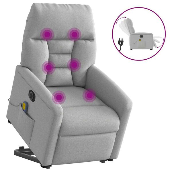 vidaXL Sill&oacute;n de masaje el&eacute;ctrico reclinable elevable tela gris nube