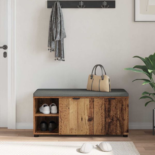 vidaXL Banco de entrada con coj&iacute;n Madera vieja 100 x 38 x 46 cm