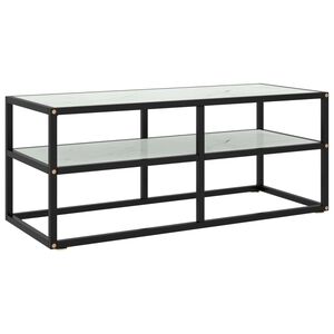 vidaXL Mueble para TV negro con vidrio de m&aacute;rmol blanco 100x40x40 cm