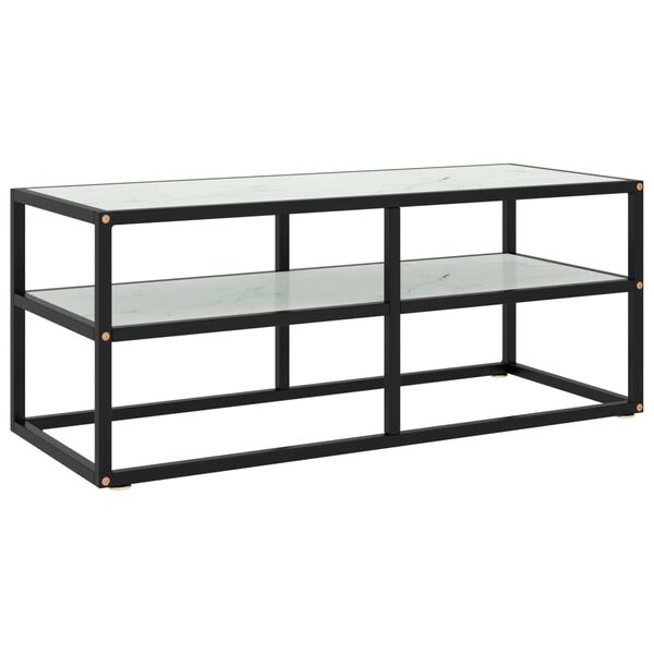 vidaXL Mueble para TV negro con vidrio de m&aacute;rmol blanco 100x40x40 cm