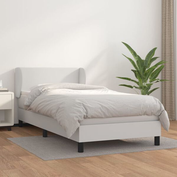 vidaXL Cama box spring con colch&oacute;n cuero sint&eacute;tico blanco 90x190 cm
