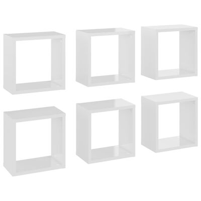vidaXL Estantes cubo de pared 6 unidades blanco brillo 26x15x26 cm