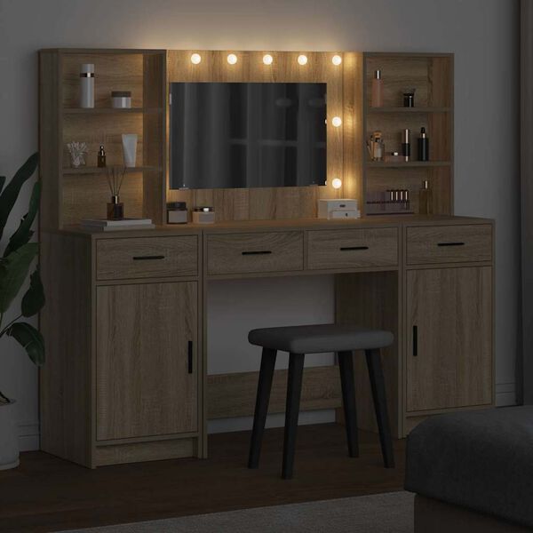 vidaXL Conjunto de mesa de vestidor con LED 3 pcs Roble Sonoma