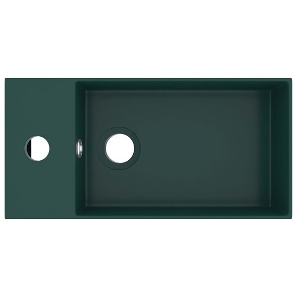 vidaXL Lavabo con rebosadero cerámica verde oscuro