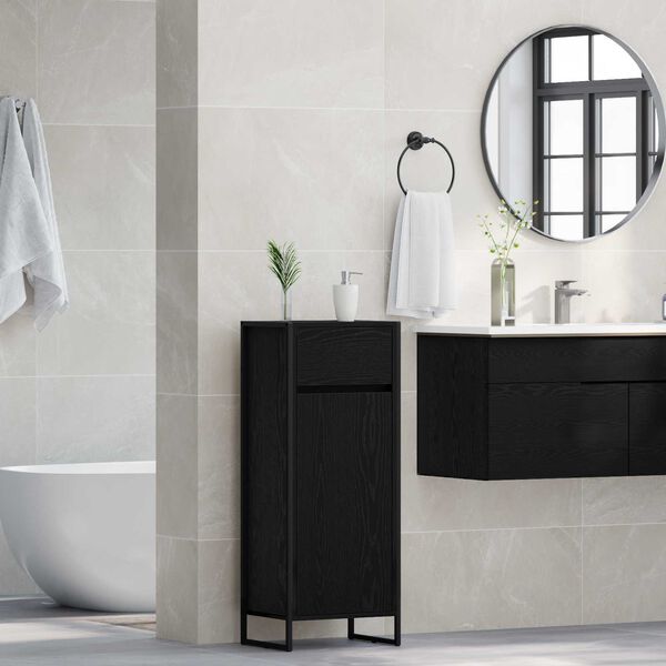 vidaXL Gabinete de Ba&ntilde;o con caj&oacute;n Roble Negro 40 x 30 x 100 cm