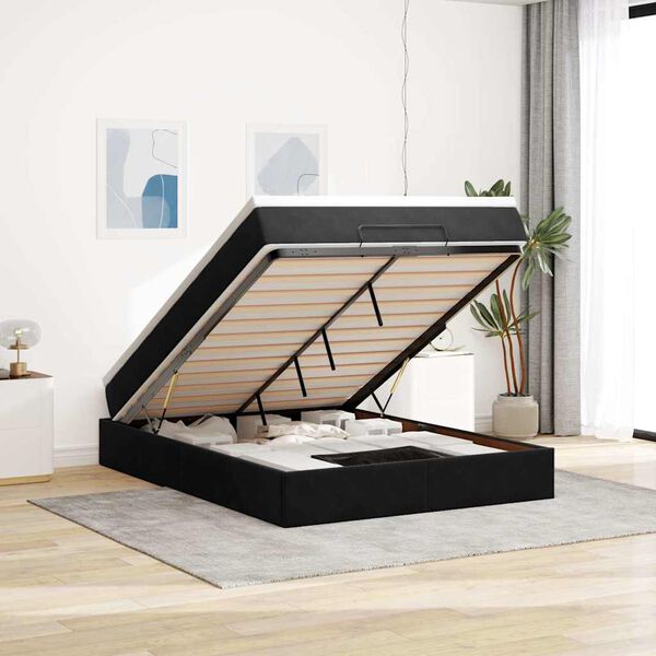 vidaXL Estructura cama otomana colch&oacute;n terciopelo negro 140x200cm