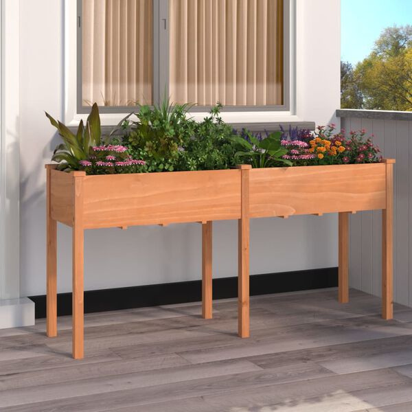 vidaXL Jardinera con forro madera maciza de abeto marr&oacute;n 161x45x76 cm