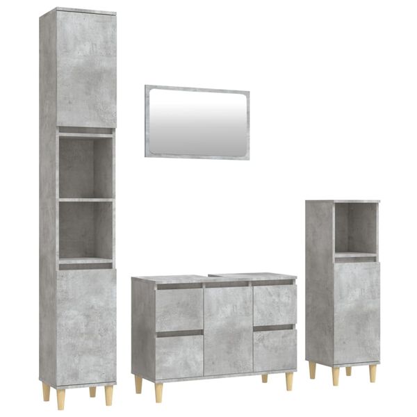 vidaXL Juego muebles de ba&ntilde;o 4 pzas madera contrachapada gris hormig&oacute;n