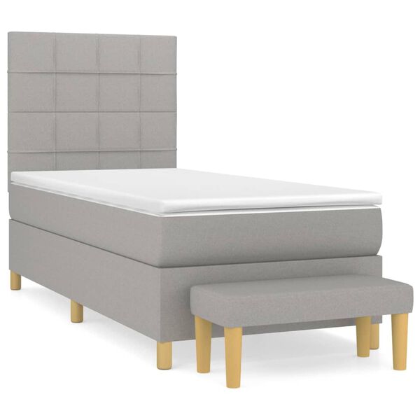 vidaXL Cama box spring con colch&oacute;n tela gris claro 90x200 cm