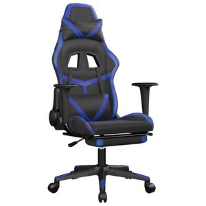 vidaXL Silla gaming de masaje y reposapi&eacute;s cuero sint&eacute;tico negro azul