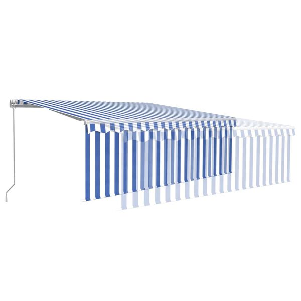vidaXL Toldo autom&aacute;tico retr&aacute;ctil con persiana azul y blanco 4,5x3 m