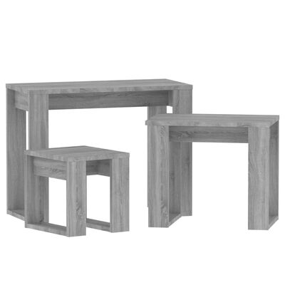 vidaXL Mesas apilables 3 pzas madera contrachapada color gris Sonoma