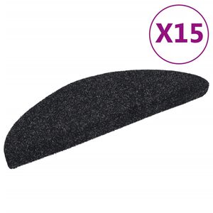 vidaXL Felpudos autoadhesivos para escaleras, 15 unidades, 56 x 17 x 3 cm, negros, semicirculares